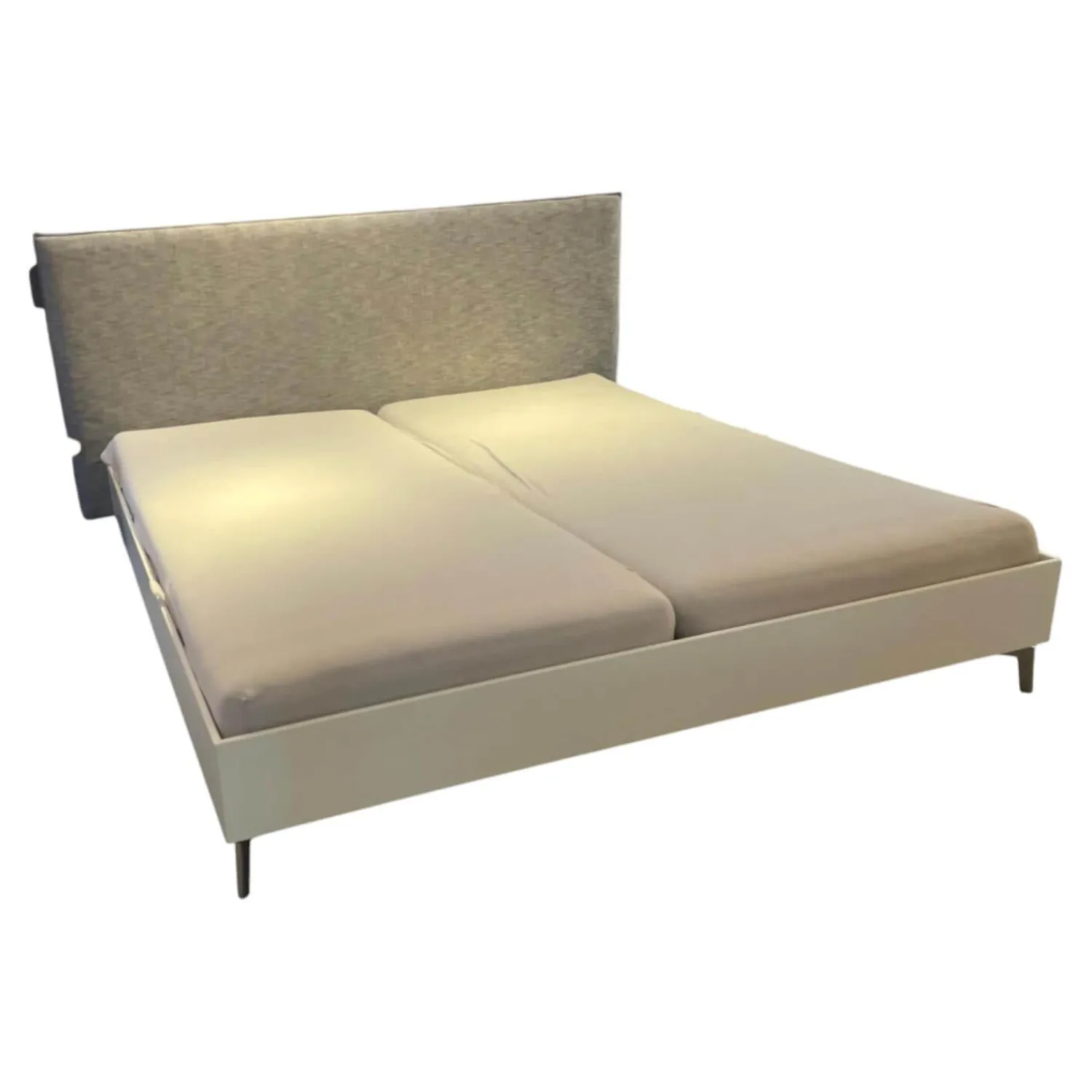 Möller Design Polsterbetten|Systembett MD13 Stoff Maple 742 Grau Meliert Rahmen Lack Matt Weiß 003 Füße Metall NQ Aluminium ohne Rost ohne Matratzen