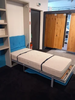 Clei Regale|Systemwand Telemaco Strukturlack Canapa Hellblau Und Weiss Mit LED Beleuchtung Und Intrigierten Klappbett Ohne Dekoration