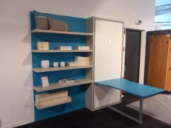 Clei Regale|Systemwand Telemaco Strukturlack Canapa Hellblau Und Weiss Mit LED Beleuchtung Und Intrigierten Klappbett Ohne Dekoration