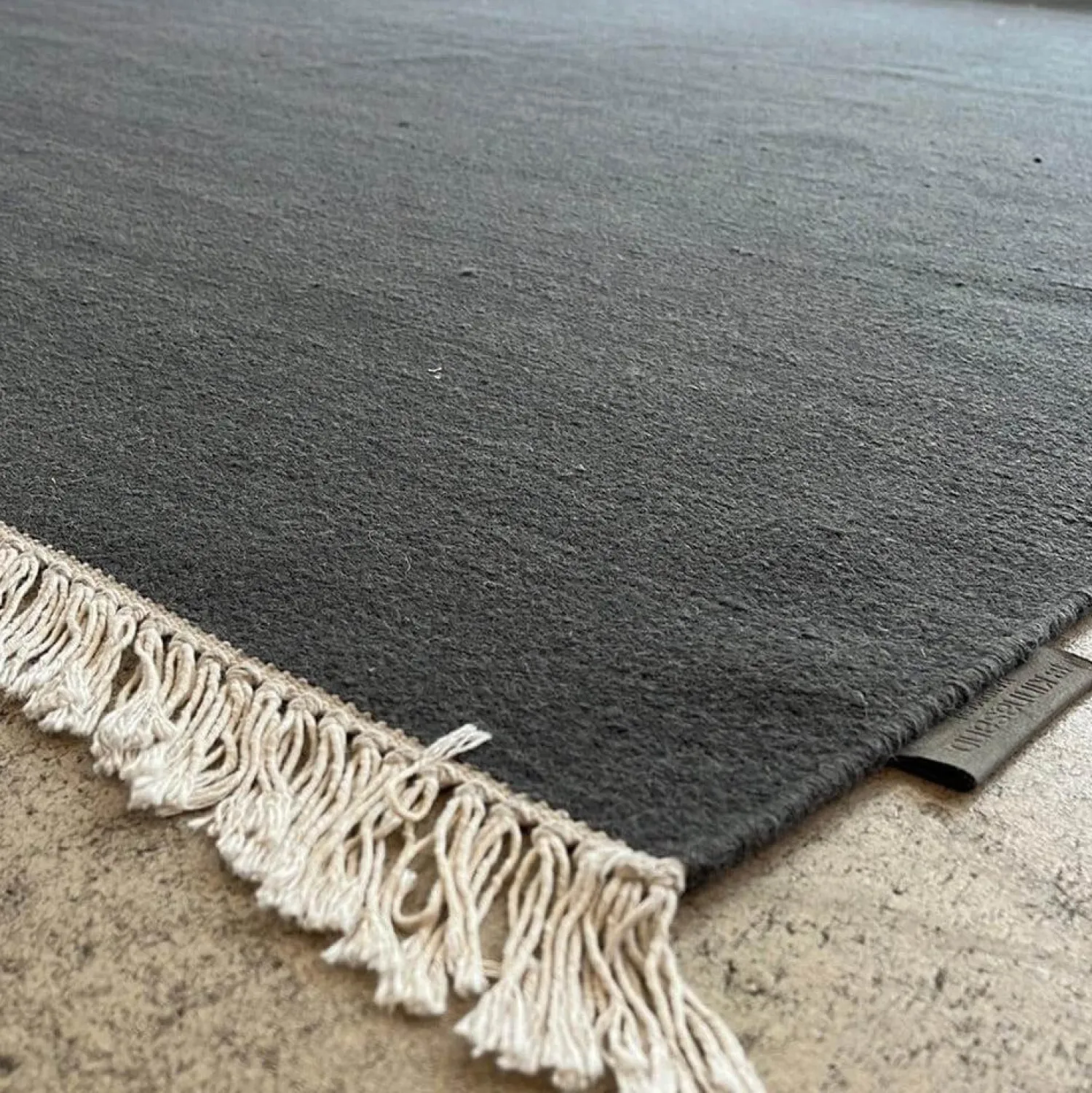 Kvadrat Teppiche|Teppich Vintage Kelim Plain Schurwolle Mit Fransen Grau 200x300