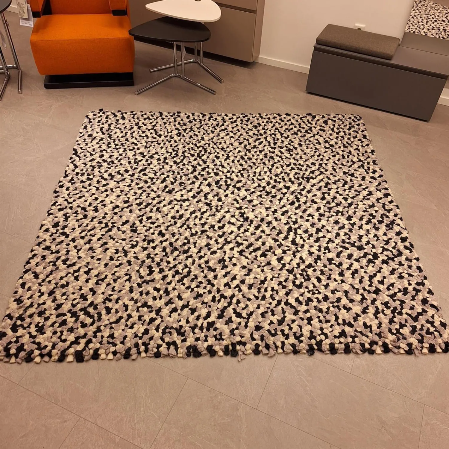 Fabrica de Tapetes Teppiche|Teppich 200x200 Spots Grau Weiß Schwarz 100% Wolle