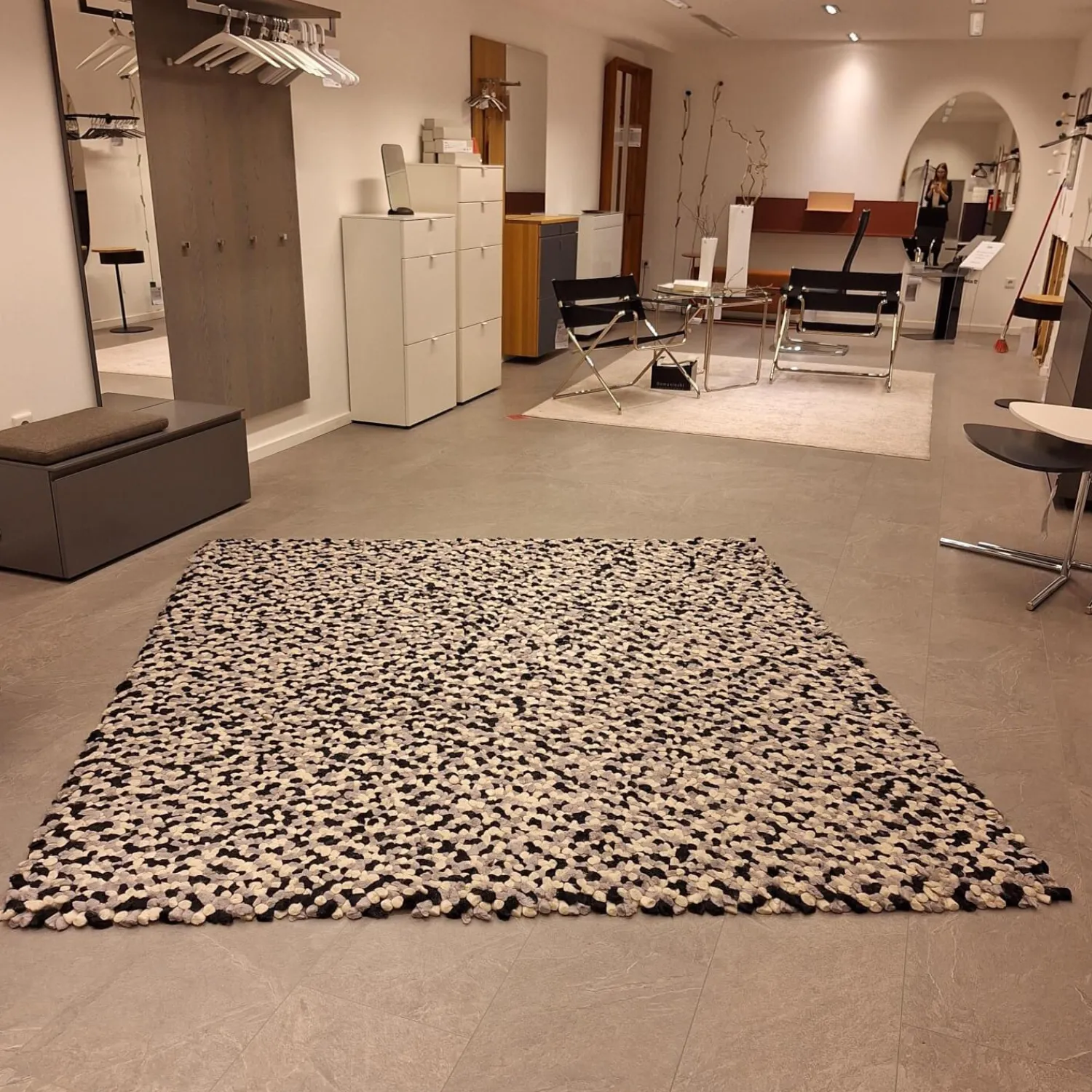 Fabrica de Tapetes Teppiche|Teppich 200x200 Spots Grau Weiß Schwarz 100% Wolle