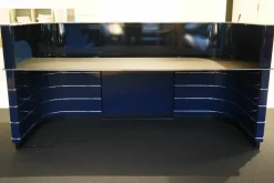 Müller Möbelfabrikation Loungemöbel|Schreibtische & Sekretäre|Theke Classic Line Counter Mit Arbeitsplatz Metall Lackiert Stahlblau Platte Linoleum Schwarz