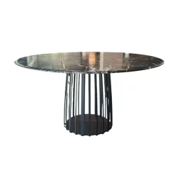 Janua Esstische|Tisch BC 07 Basket Platte Stein Verde Lepanto Schwarz Weiß Rund Streben Tiefschwarz Schwarz