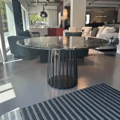 Janua Esstische|Tisch BC 07 Basket Platte Stein Verde Lepanto Schwarz Weiß Rund Streben Tiefschwarz Schwarz