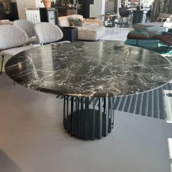 Janua Esstische|Tisch BC 07 Basket Platte Stein Verde Lepanto Schwarz Weiß Rund Streben Tiefschwarz Schwarz