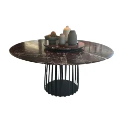 Janua Esstische|Tisch BC 07 Basket Platte Stein Rosso Lepanto Schwarz Rot Streben Tiefschwarz Schwarz Mit Drehteller Lazy Susan