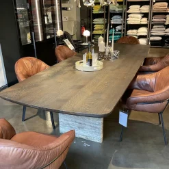 Janua Esstische|Tisch BC 17 T-Rox Platte Eiche Geräuchert Anthrazit Geölt Gestell Travertin Titanium