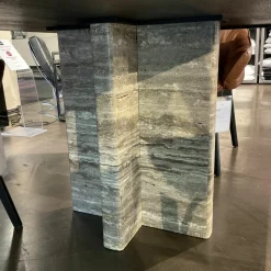 Janua Esstische|Tisch BC 17 T-Rox Platte Eiche Geräuchert Anthrazit Geölt Gestell Travertin Titanium