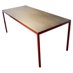 Tecta Esstische|Tisch M 38 Platte Eternit Anthrazit Geölt Gestell Stahlrohr Pulverbeschichtet Rot