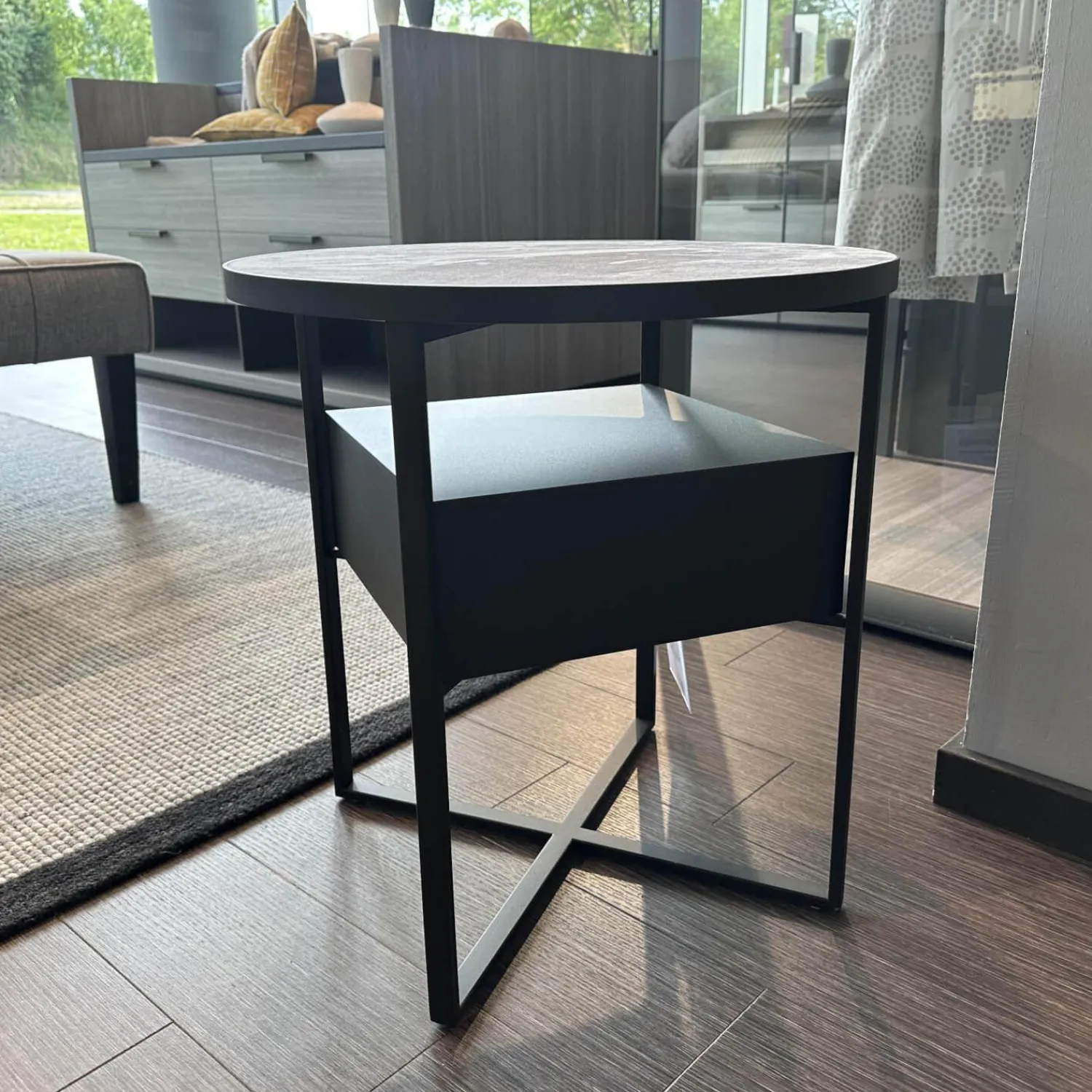 YOMEI Beistelltische|Tisch Minimize Round 480 Mikroleder Braun 04 Pulverlackiert Choco 81