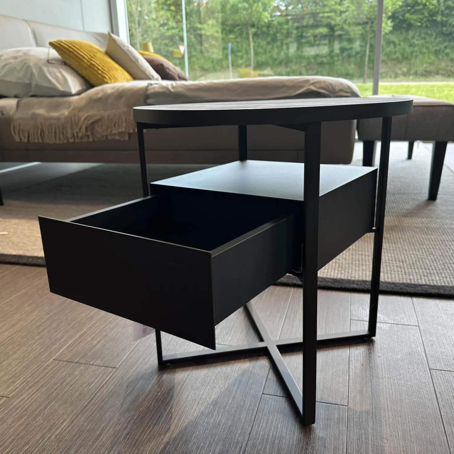 YOMEI Beistelltische|Tisch Minimize Round 480 Mikroleder Braun 04 Pulverlackiert Choco 81