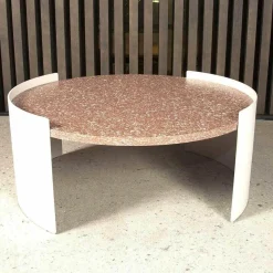 Cassina Gartentische|Tisch Mod. 554 Bowy Outdoor Weiß Rot Gestell Aluminium Elfenbein Gebeizt Gaufriert