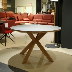 MCA Furniture Esstische|Tisch Moreno Rund Platte Keramik Anthrazit Gestell Eiche Massiv