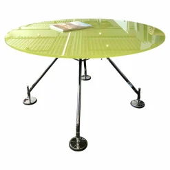 Tecno Esstische|Tisch Nomos Rund Glas Grün Gestell Verchromt