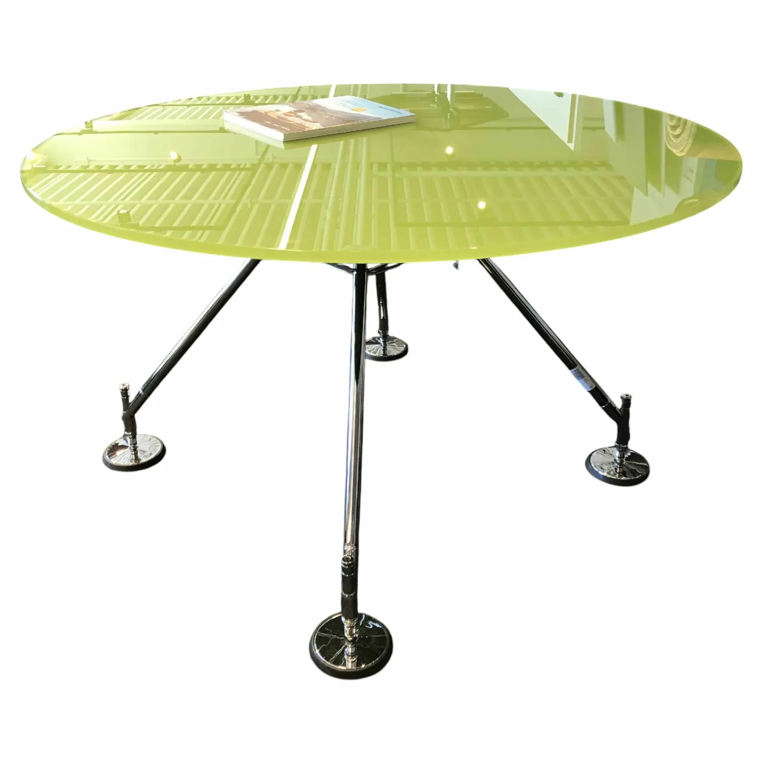 Tecno Esstische|Tisch Nomos Rund Glas Grün Gestell Verchromt