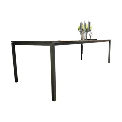 Janua Esstische|Tisch S600 Platte Eiche Geräuchert Anthrazit Geölt Und Gebürstet Gestell Rohstahl Lasur Double Brand Color Schwarz