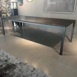 Janua Esstische|Tisch S600 Platte Eiche Geräuchert Anthrazit Geölt Gebürstet Gestell Metall Stahllasur Bronze