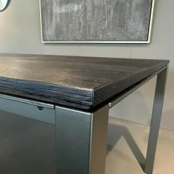 Janua Esstische|Tisch S600 Platte Eiche Geräuchert Anthrazit Geölt Gebürstet Gestell Metall Stahllasur Bronze