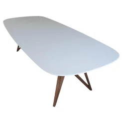Walter Knoll Esstische|Tisch Seito Quarzstein Weiß Gestell Holz Nussbaum Mit Splitanteil Geölt Bootsförmig