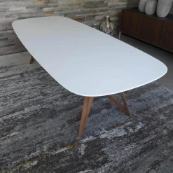 Walter Knoll Esstische|Tisch Seito Quarzstein Weiß Gestell Holz Nussbaum Mit Splitanteil Geölt Bootsförmig