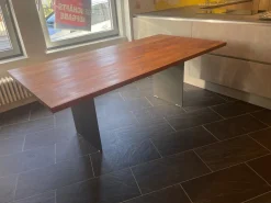 kf furniture Esstische|Tisch Theben 3000 Platte Astiger Nussbaum Gestell Stahl Geschliffen Matt Lackiert Schwarz