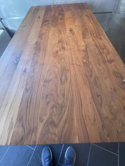 kf furniture Esstische|Tisch Theben 3000 Platte Astiger Nussbaum Gestell Stahl Geschliffen Matt Lackiert Schwarz