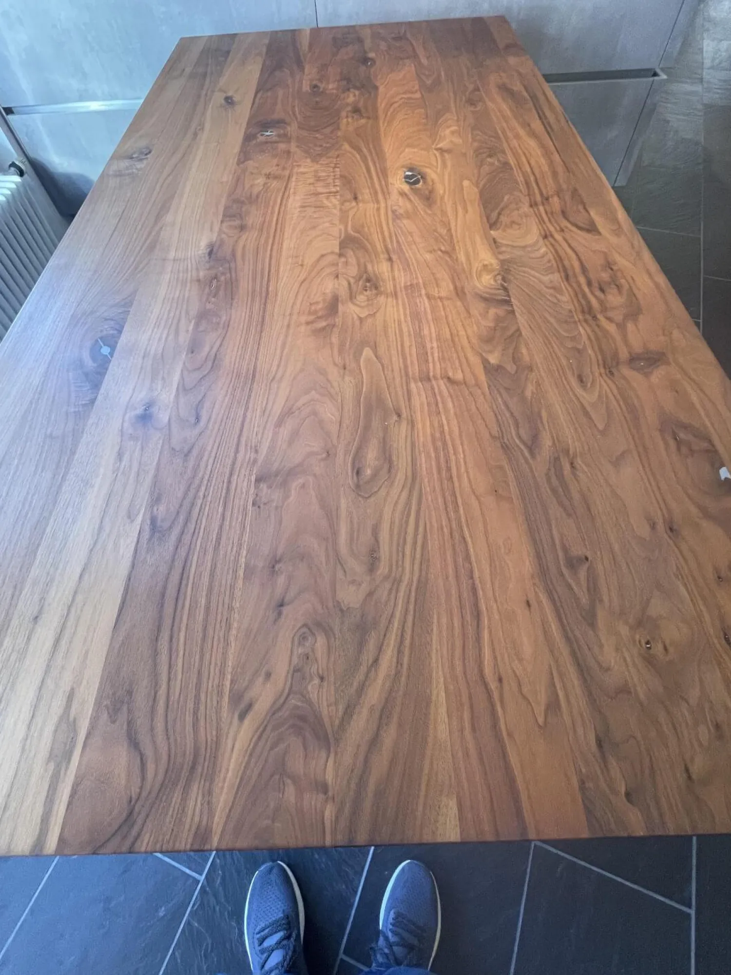 kf furniture Esstische|Tisch Theben 3000 Platte Astiger Nussbaum Gestell Stahl Geschliffen Matt Lackiert Schwarz