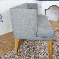 Bielefelder Werkstätten Bänke|Tischbank Bezug CA1463 082 Blau Grau Gestell Eiche Natur Geölt