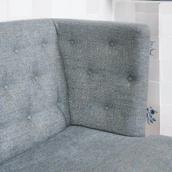 Bielefelder Werkstätten Bänke|Tischbank Bezug CA1463 082 Blau Grau Gestell Eiche Natur Geölt