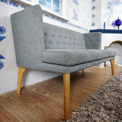 Bielefelder Werkstätten Bänke|Tischbank Bezug CA1463 082 Blau Grau Gestell Eiche Natur Geölt