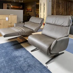 himolla 2-Sitzer-Sofas|Trapezsofa 4230 Leder 24 Longlife Rustica Magma Grau Metallkufe Anthrazit Pulverbeschichtet Zwischentisch Wildeiche 681