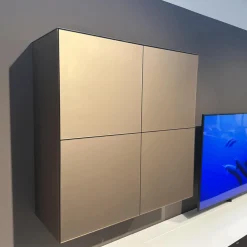 Spectral Smart Furniture Wohnwände & Tv-Lowboards|TV Kombination Ameno Korpus Lack Black Schwarz Front Glas Metallic Bronze Und Stoff Carbon Glas Snow Weiß