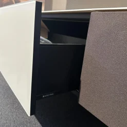 Spectral Smart Furniture Wohnwände & Tv-Lowboards|TV Kombination Ameno Korpus Lack Black Schwarz Front Glas Metallic Bronze Und Stoff Carbon Glas Snow Weiß