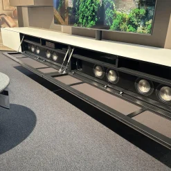 Spectral Smart Furniture Wohnwände & Tv-Lowboards|TV Kombination Ameno Korpus Lack Black Schwarz Front Glas Metallic Bronze Und Stoff Carbon Glas Snow Weiß