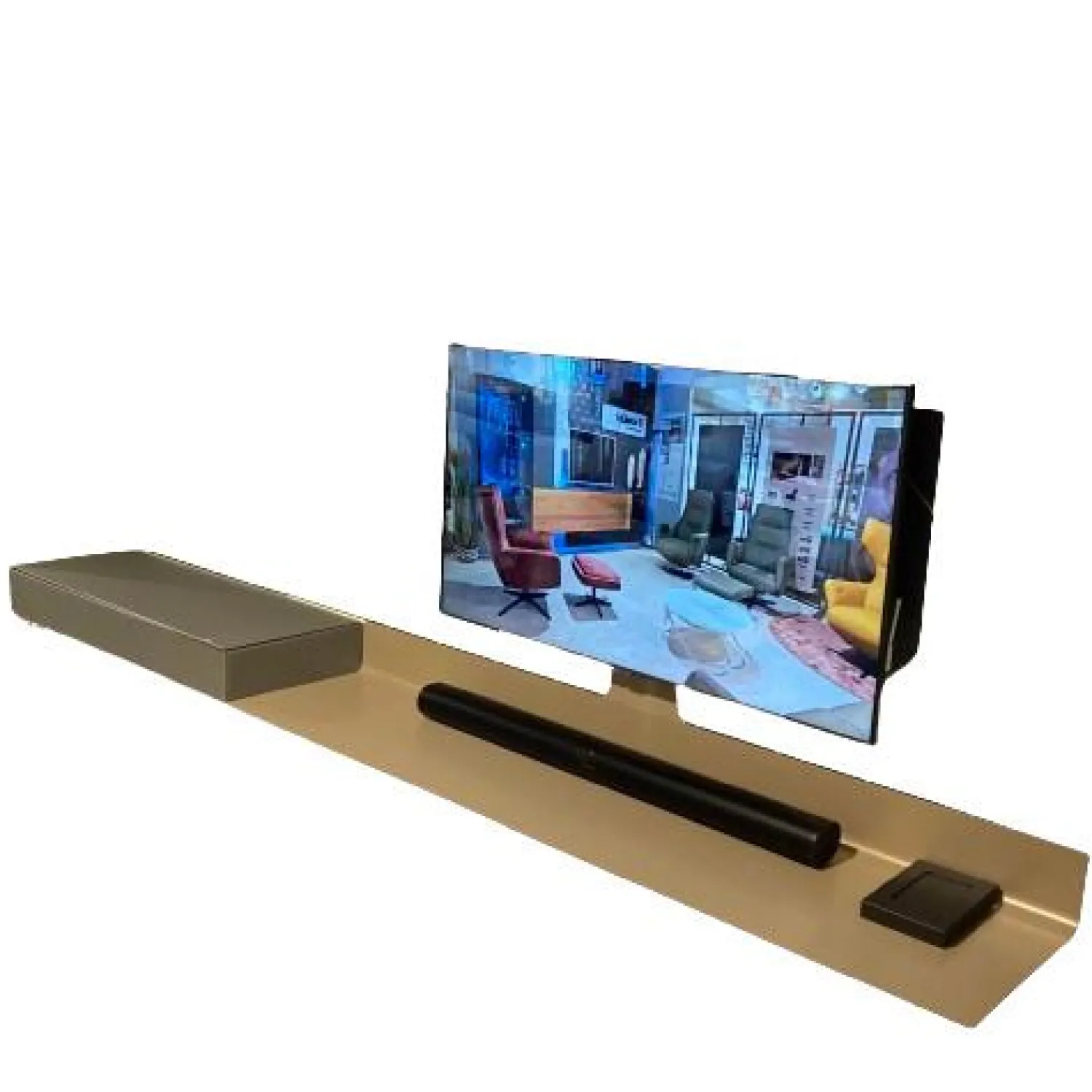 Spectral Smart Furniture Wohnwände & Tv-Lowboards|TV Lowboard Air Front Glas Granit Grau Satiniert Air Board Metall Champagner Grau Beige Inklusive LED Beleuchtung Und Charge Bar