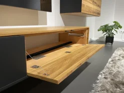 Team 7 Wohnwände & Tv-Lowboards|TV Wand Filigno Eiche Venedig Farbglas Schwarz Matt Gestell Schwarz Mit Home Entertainment