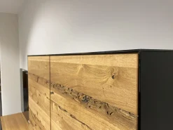 Team 7 Wohnwände & Tv-Lowboards|TV Wand Filigno Eiche Venedig Farbglas Schwarz Matt Gestell Schwarz Mit Home Entertainment