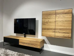 Team 7 Wohnwände & Tv-Lowboards|TV Wand Filigno Eiche Venedig Farbglas Schwarz Matt Gestell Schwarz Mit Home Entertainment