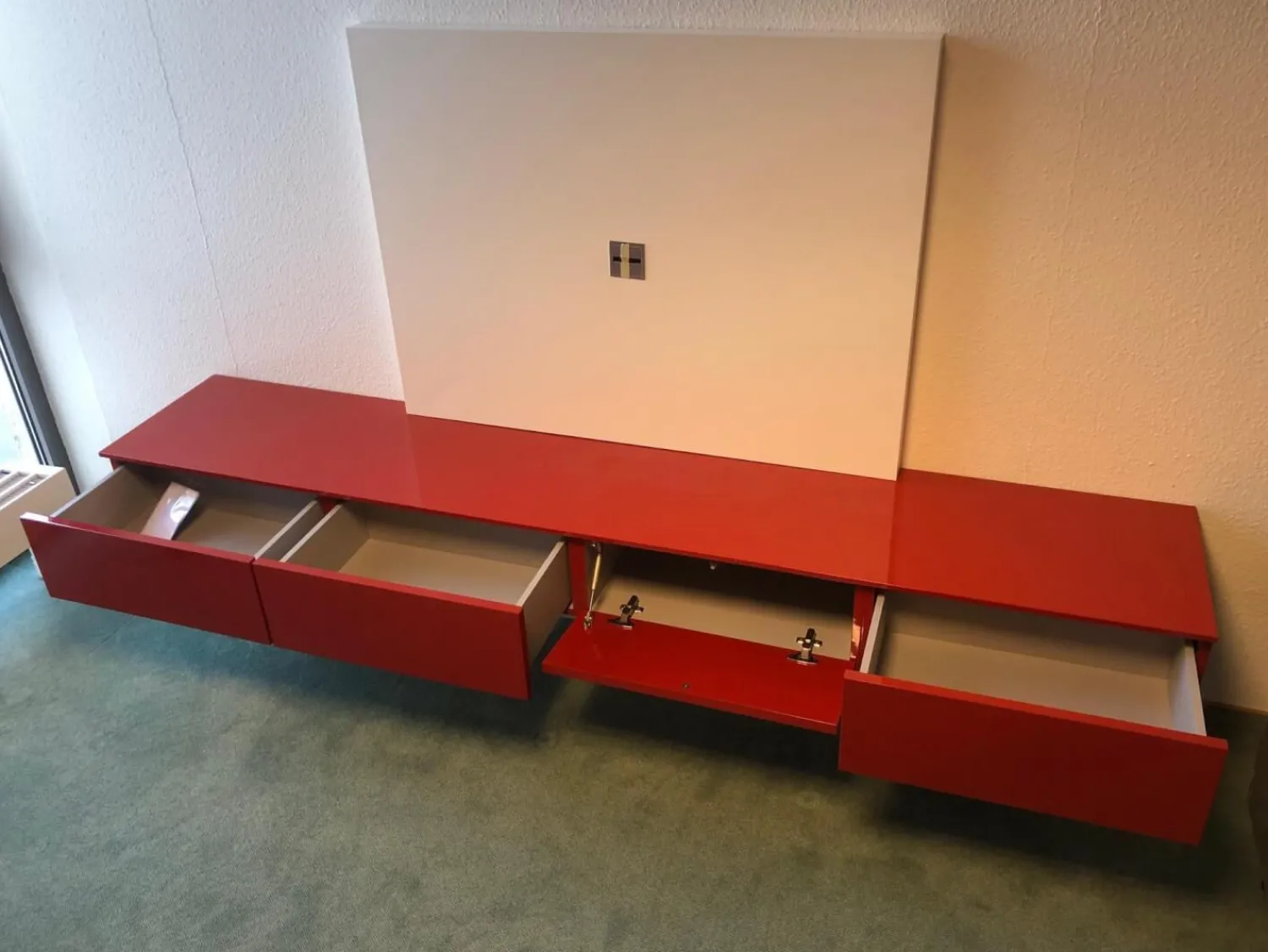 Venier Wohnwände & Tv-Lowboards|TV-Kombination Modell Astro Brique Lack Hochglanz Rot Lackiert