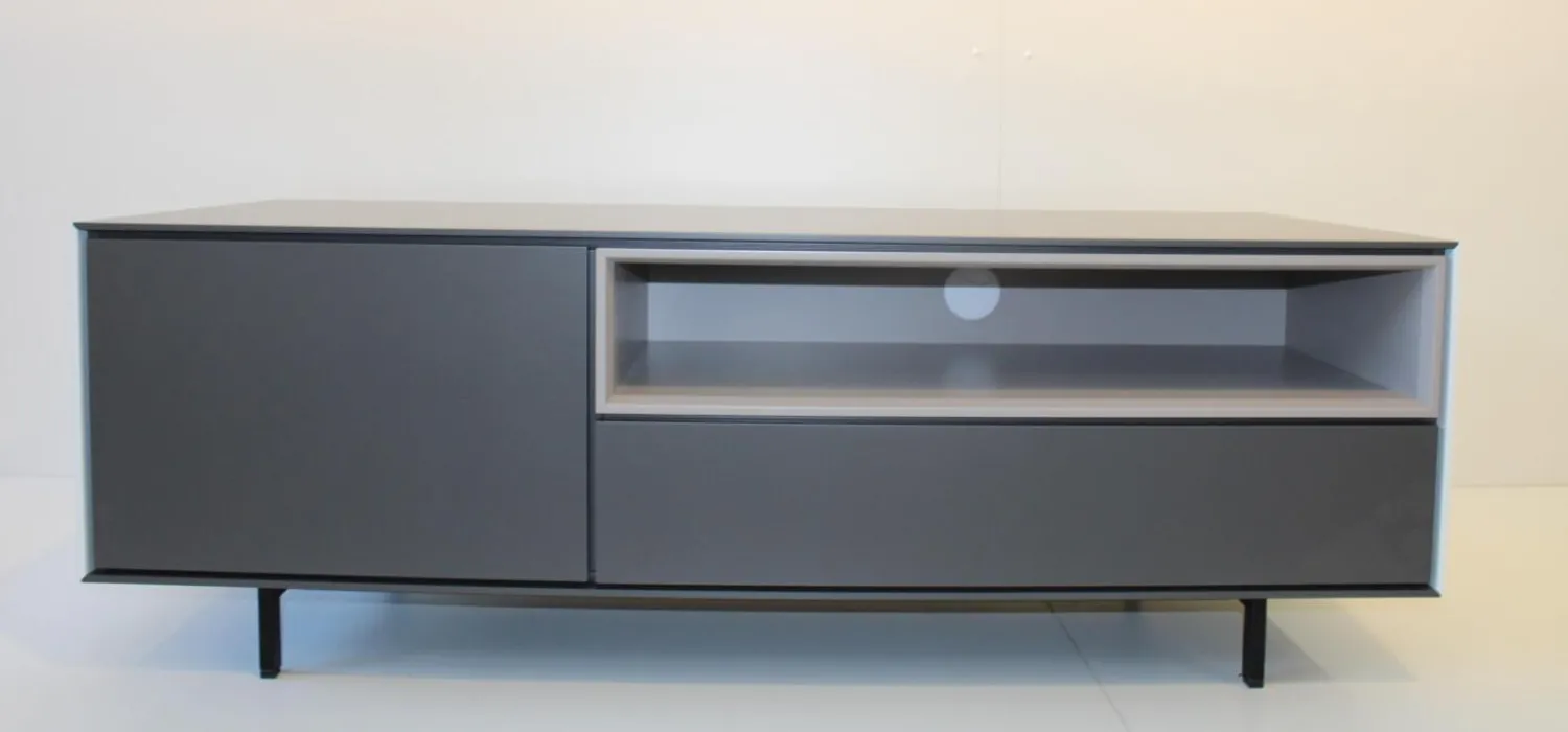 Schönbuch Wohnwände & Tv-Lowboards|TV-Möbel Holz Seiten Weiß Nische Kieselstein Gestell Schwarz