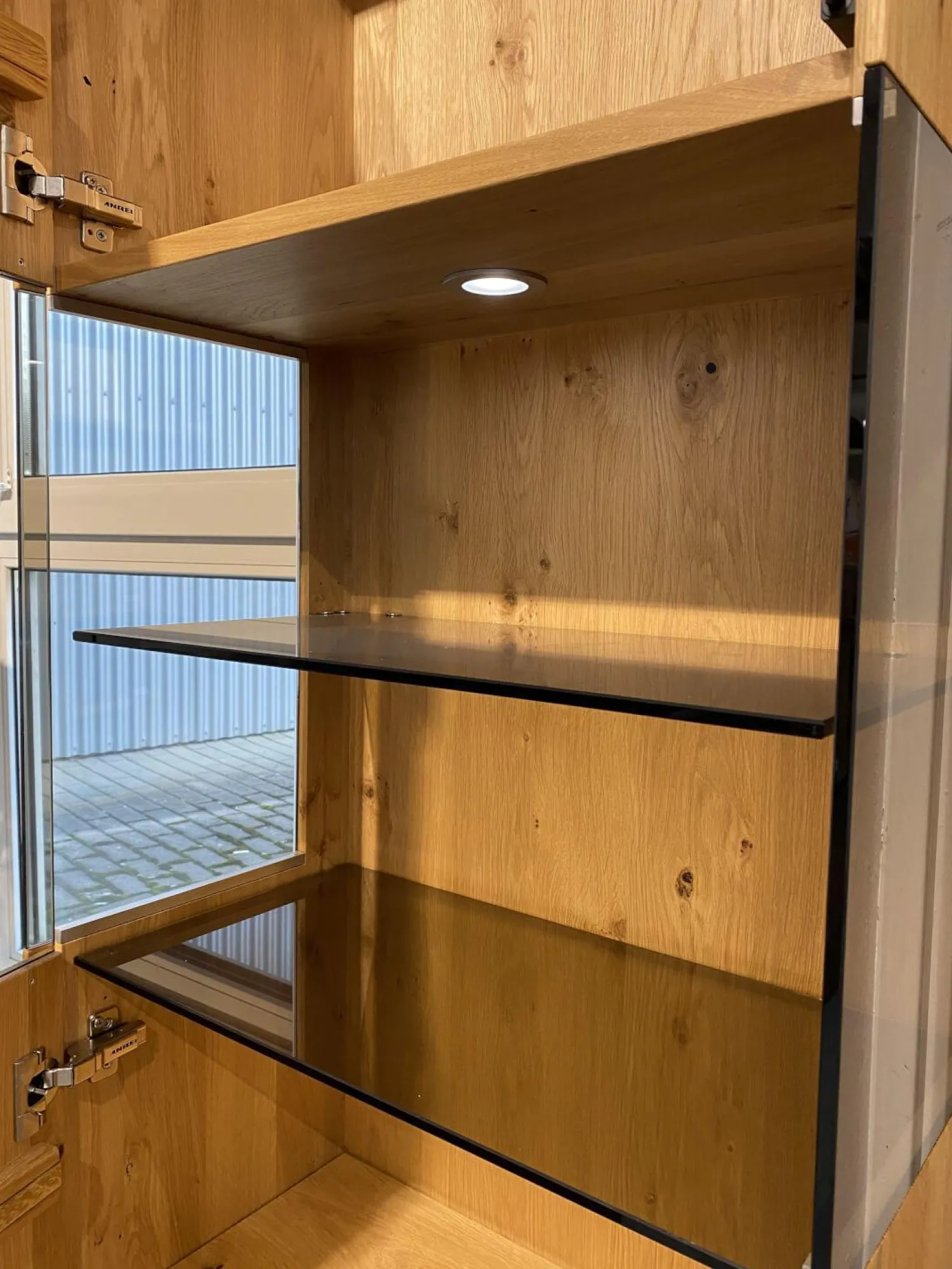 Anrei Vitrinen & Highboards|Vitrine 750 Asteiche Gebürstet Natur Geölt Mit Glaseinlage Inklusive LED Beleuchtung