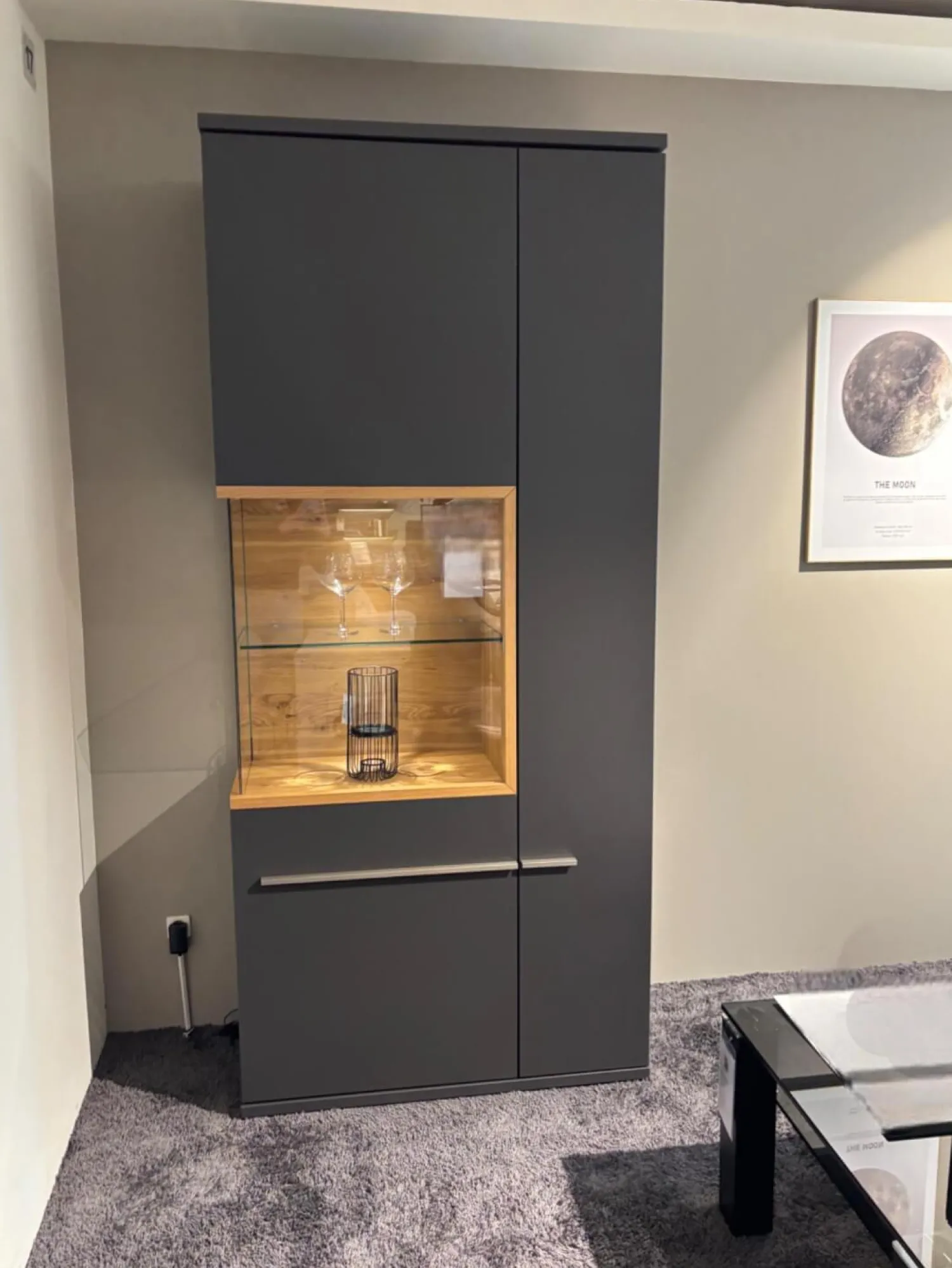 Musterring Vitrinen & Highboards|Vitrine Aterno Front Und Korpus Schiefergrau Grau Absetzung Eiche Struktur Inklusive LED Beleuchtung