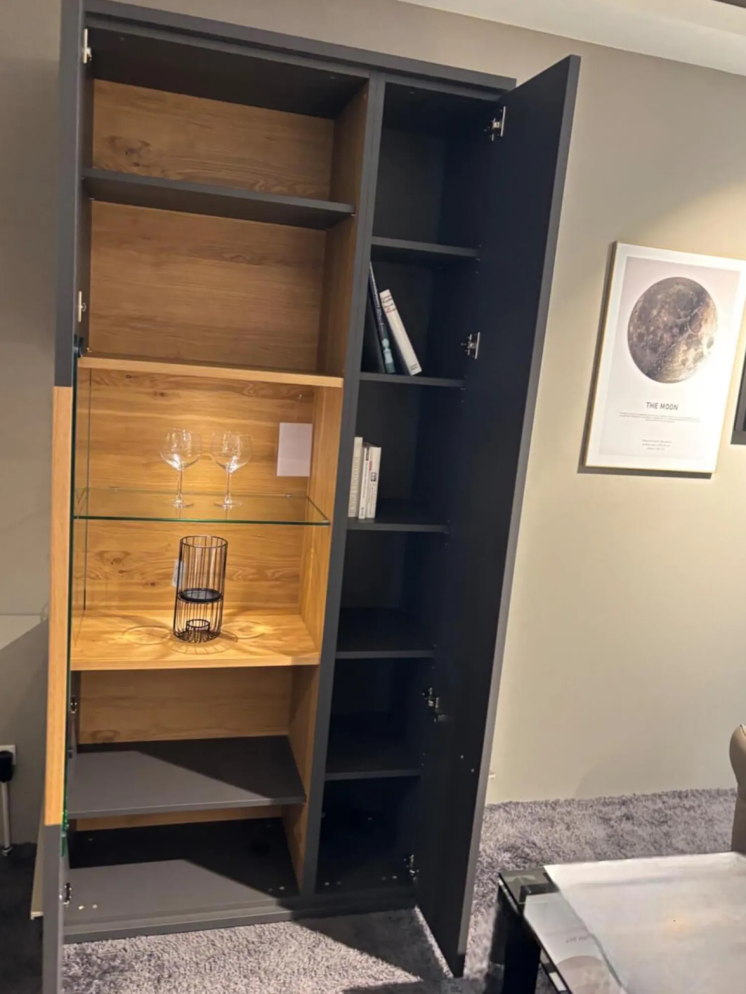 Musterring Vitrinen & Highboards|Vitrine Aterno Front Und Korpus Schiefergrau Grau Absetzung Eiche Struktur Inklusive LED Beleuchtung