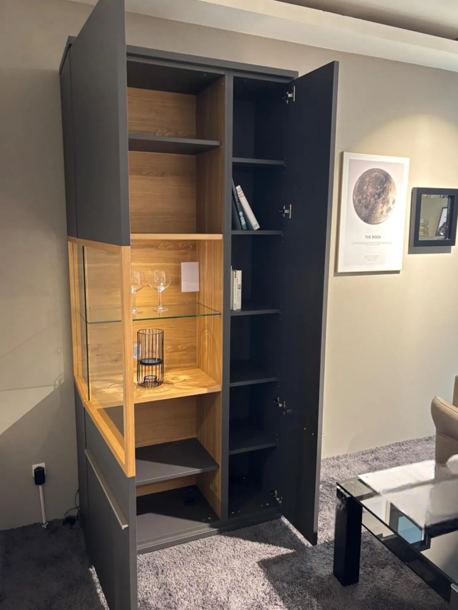 Musterring Vitrinen & Highboards|Vitrine Aterno Front Und Korpus Schiefergrau Grau Absetzung Eiche Struktur Inklusive LED Beleuchtung