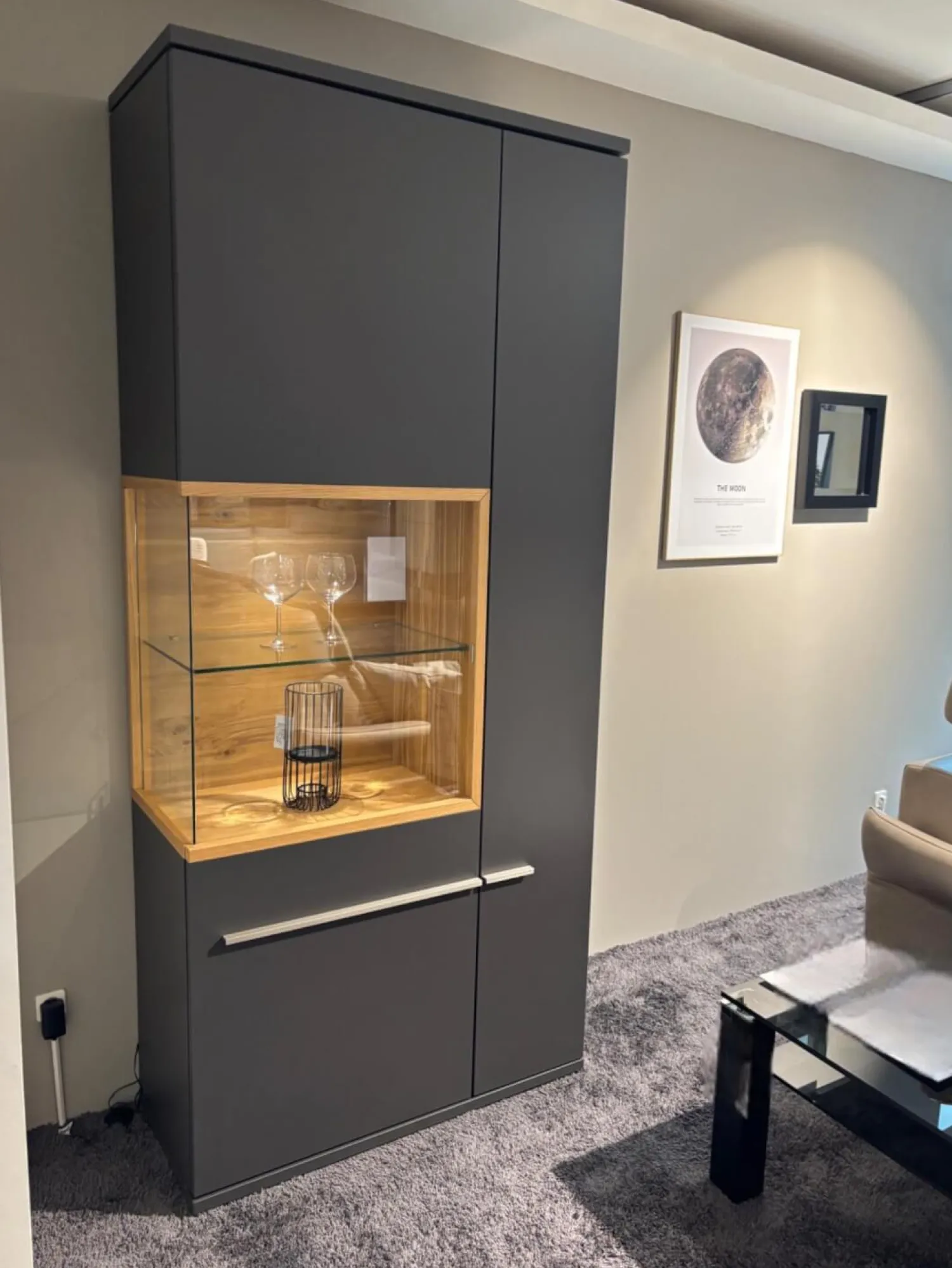 Musterring Vitrinen & Highboards|Vitrine Aterno Front Und Korpus Schiefergrau Grau Absetzung Eiche Struktur Inklusive LED Beleuchtung