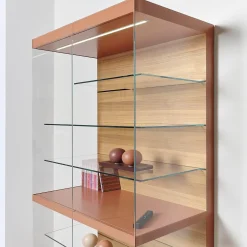 Interlübke Vitrinen & Highboards|Vitrine Cube Light Lack Guave Mit Panel Nussbaum Natur Braun