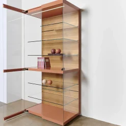 Interlübke Vitrinen & Highboards|Vitrine Cube Light Lack Guave Mit Panel Nussbaum Natur Braun