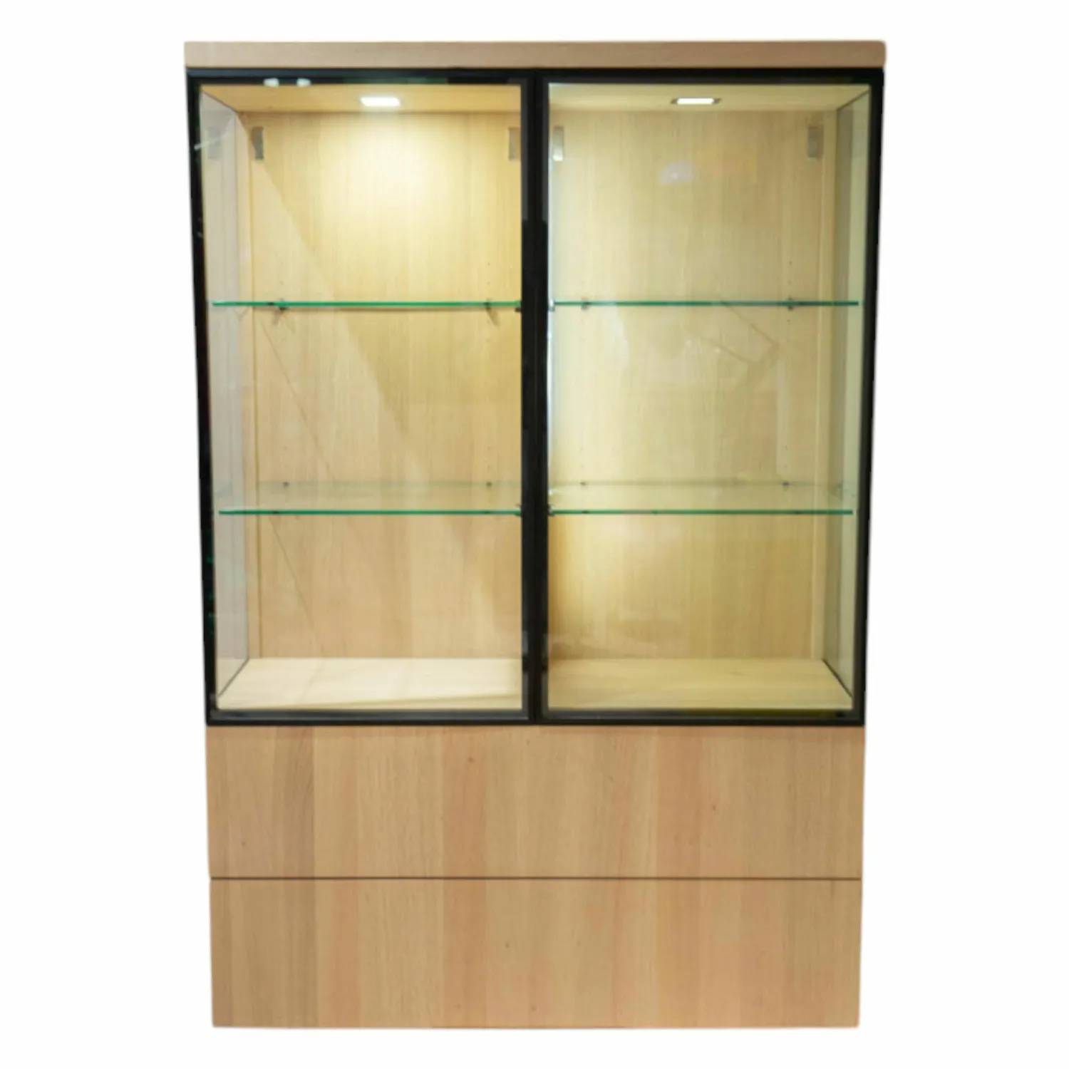 Team 7 Vitrinen & Highboards|Vitrine Cubus 21 Eiche Weßgeölt mit LED-Lichtband