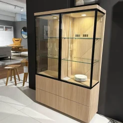 Team 7 Vitrinen & Highboards|Vitrine Cubus Eiche Weißöl mit Klarglas
